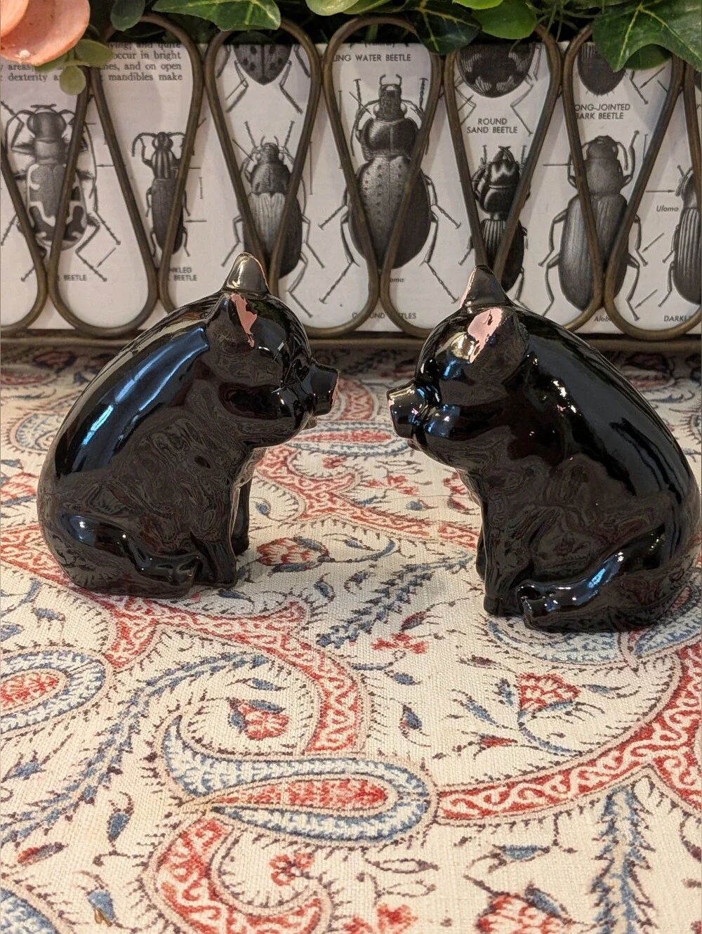 MCM Japan Black Ceramic Pig Salt and Pepper Shaker Set